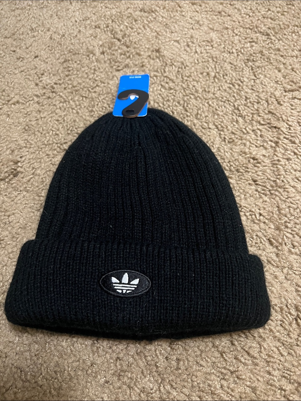 Brand New adidas Black Ribbed Cuffed Beanie with Trefoil Patch